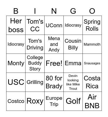 Wedding Bingo Card