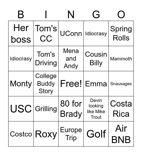 Wedding Bingo Card