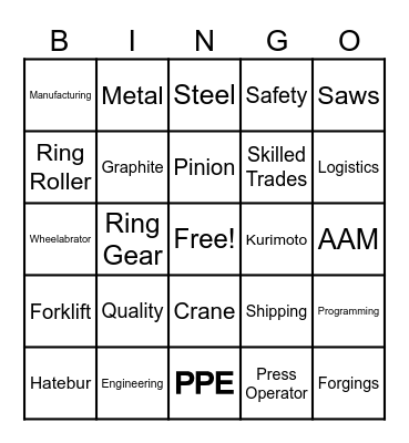 Manufacturing Day Bingo Card