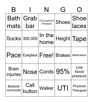 Fall Prevention Bingo Card