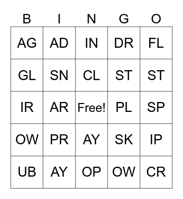 CONSONANTS BINGO Card