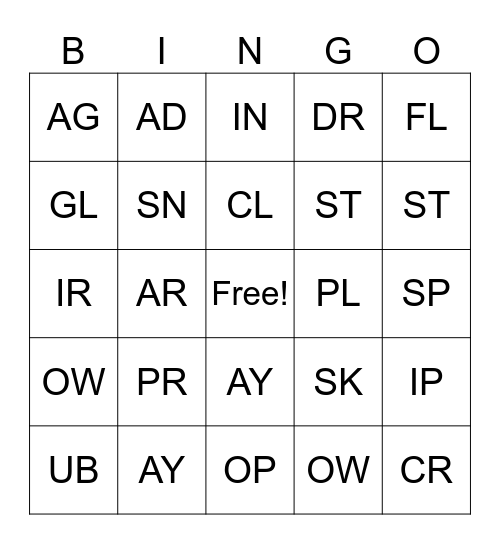 CONSONANTS BINGO Card