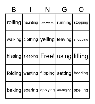 -ing Words Bingo Card