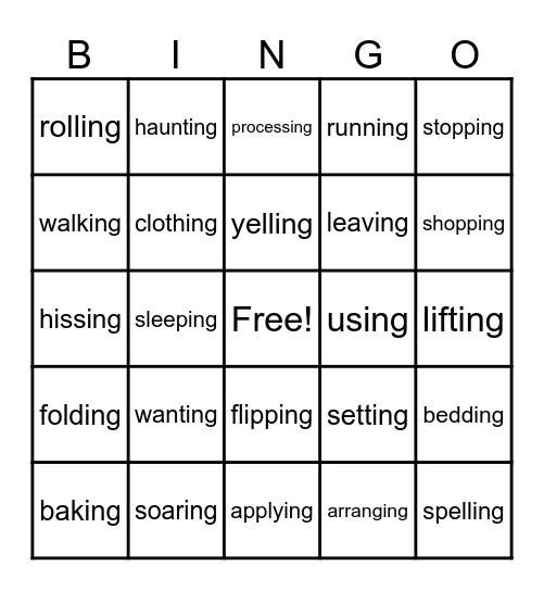 -ing Words Bingo Card