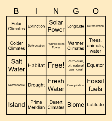 World Geography Review Bingo Card