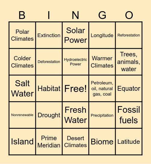 World Geography Review Bingo Card
