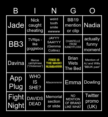 BIG BRUV BIG BEST BIT BINGO B B B B B Bingo Card