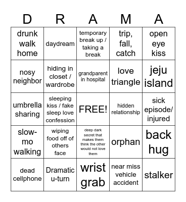 kdrama Bingo Card