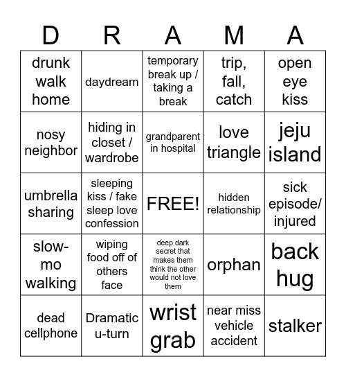 kdrama Bingo Card