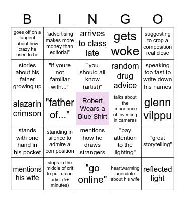 Robert Dacy Bingo Card