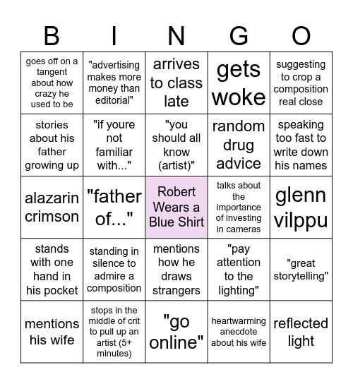 Robert Dacy Bingo Card