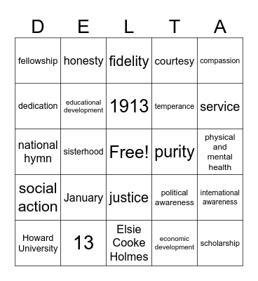 DELTA Bingo Card