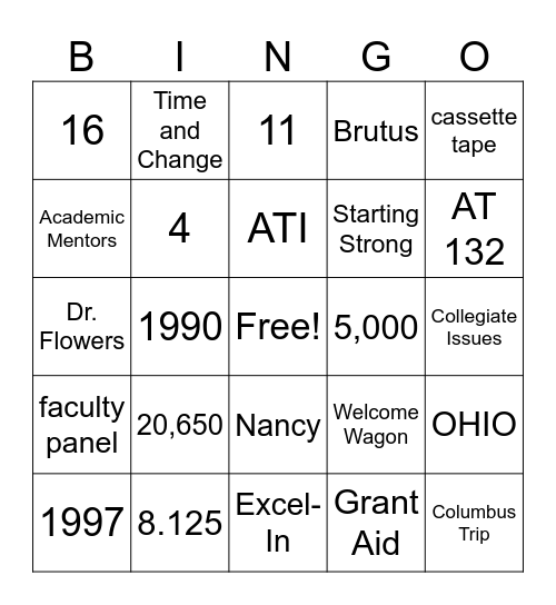 PE Through the Years Bingo Card