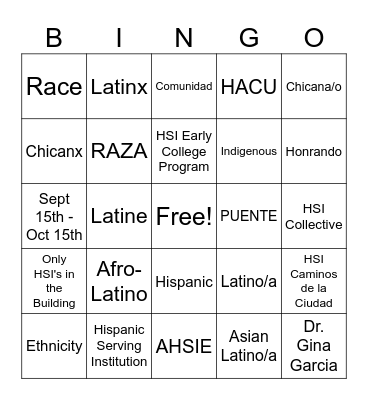 Caring Campus Bingo Card