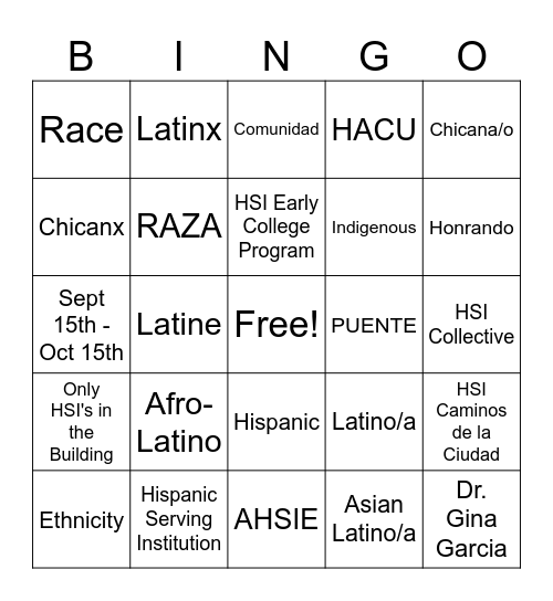 Caring Campus Bingo Card