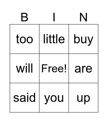 Crawford Sight Words Bingo Card