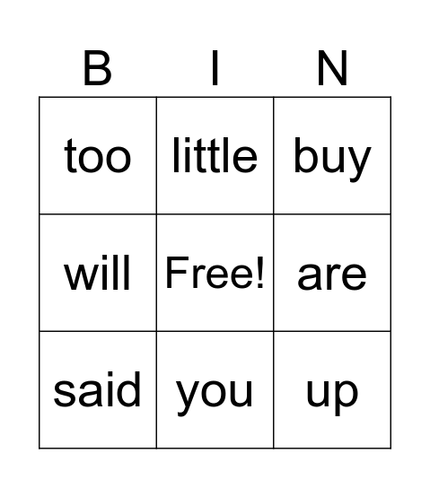 Crawford Sight Words Bingo Card
