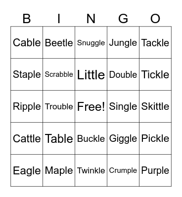 Consonant + le Words Bingo Card