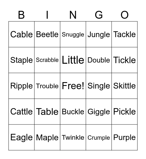 Consonant + le Words Bingo Card