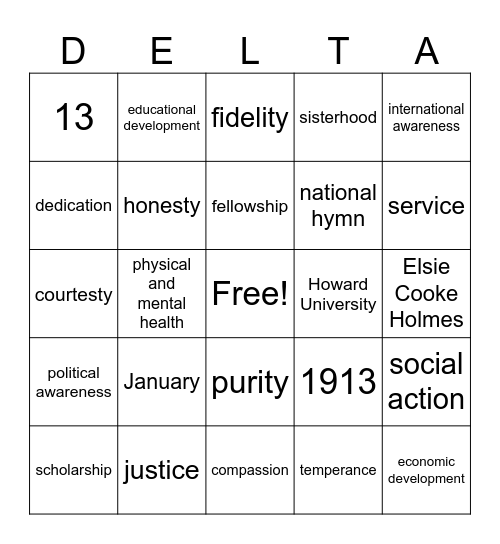 DELTA Bingo Card