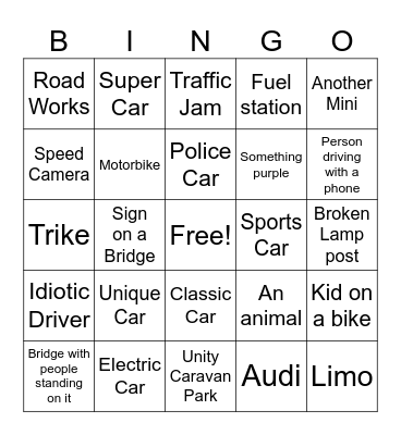 Car Journey Bingo Card
