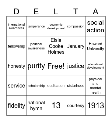 Delta Bingo Card