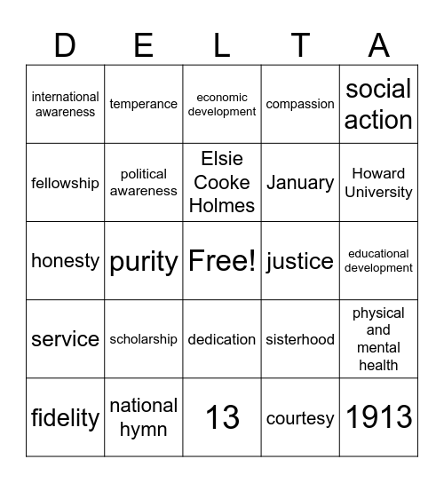 Delta Bingo Card