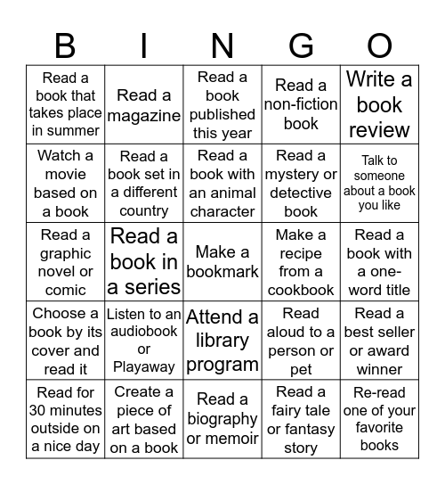 Summer Reading Bingo for all Readers Bingo Card