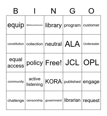 Library 101 Bingo Card