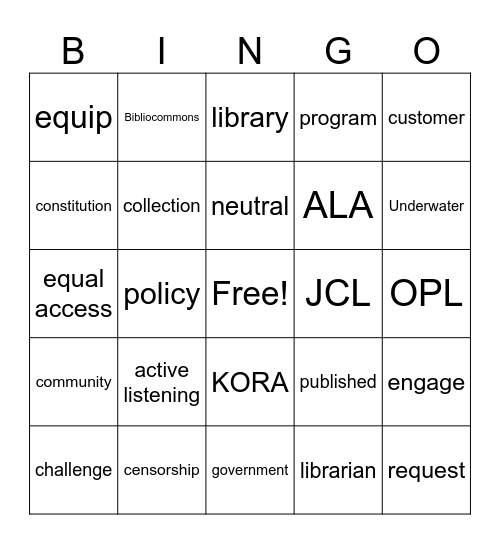 Library 101 Bingo Card