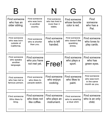 Find Someone Who Bingo Card