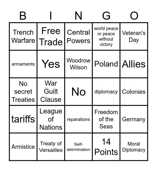 After World War I Bingo Card