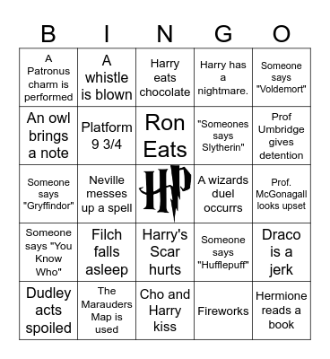 Harry Potter Watch Along Bingo Card