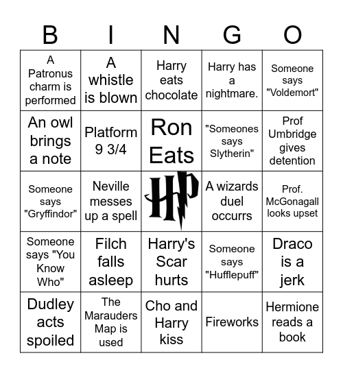Harry Potter Watch Along Bingo Card
