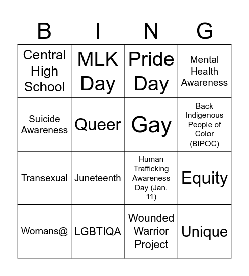 Affinity Group Bingo Card