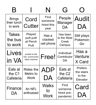 DA Happy Hour Bingo Card