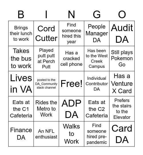 DA Happy Hour Bingo Card