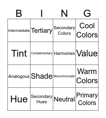 Bingo: Color Wheel Theories Bingo Card