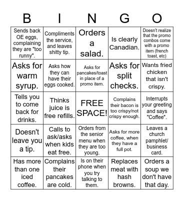IHOP BINGO....  Bingo Card