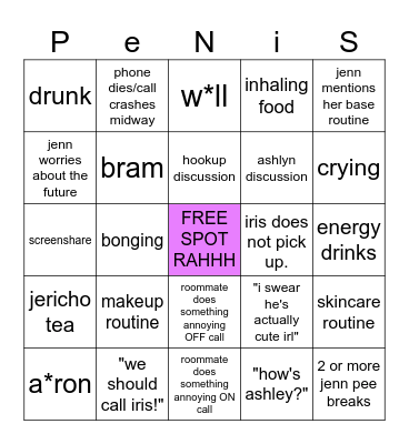 jebb-kaitlahn facetime shenaniganery Bingo Card