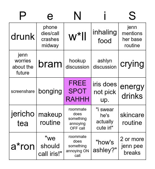 jebb-kaitlahn facetime shenaniganery Bingo Card