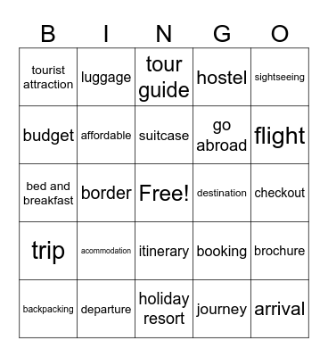 Vocabulary unit 0 - TRAVEL Bingo Card