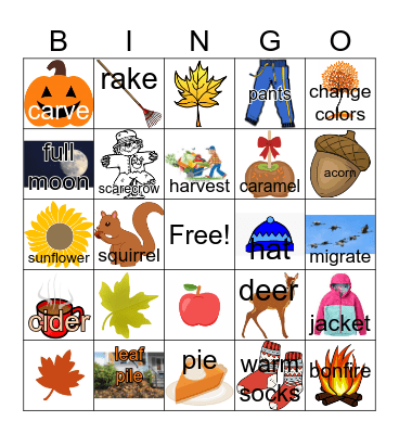 Fall vocab Bingo Card