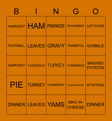 THANKSGIVING BINGO Card