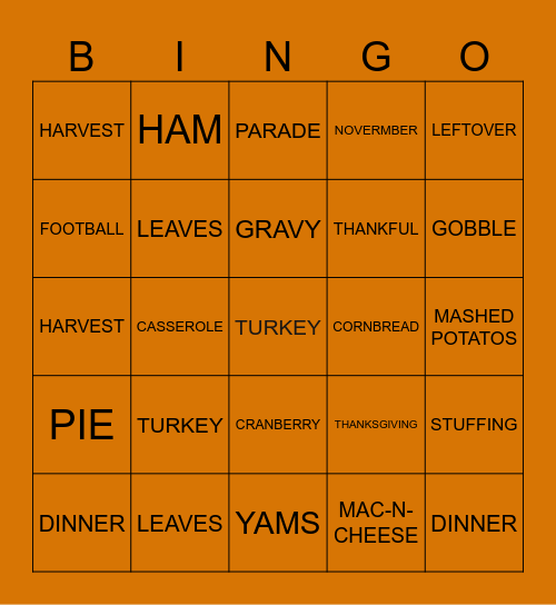 THANKSGIVING BINGO Card