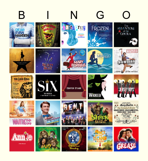 Musical Theatre Bingo Card