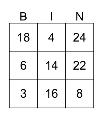 Doubles Facts Bingo Card