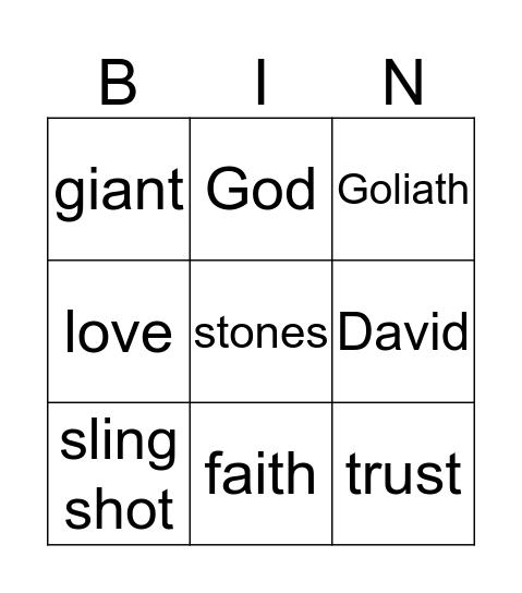 David and Goliath Bingo Card