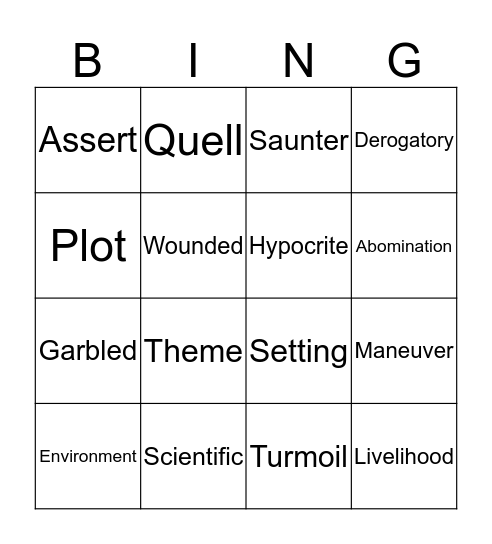 Vocab Review #2 Bingo Card