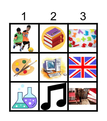 School subjects Bingo Card